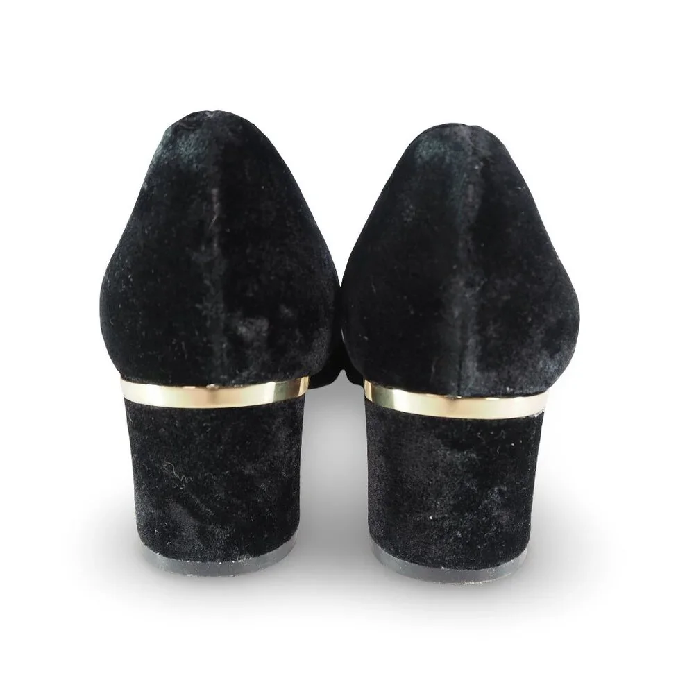 Kate Spade Milan Too Point Toe Velvet Black Heels Women's 7M Black / Gold Accent